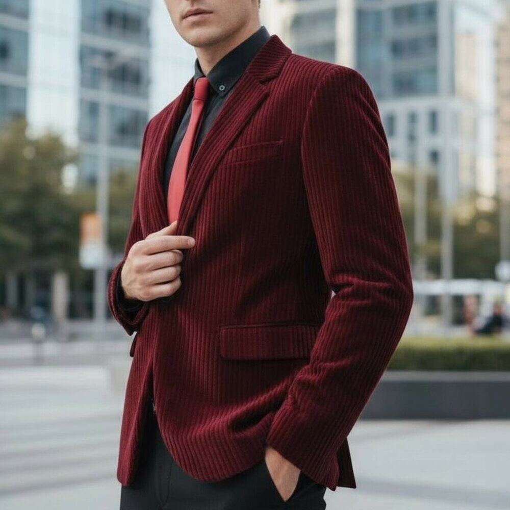 ❤️Brilliant Red Velvet Pinstripe Blazer